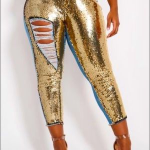 Ashley Stewart gold Sequin Jeans